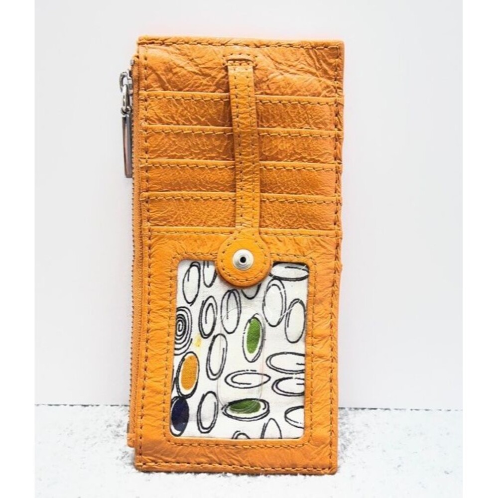 HOBO INTERNATIONAL card wallet genuine leather orange side zipper pocket 11 slot